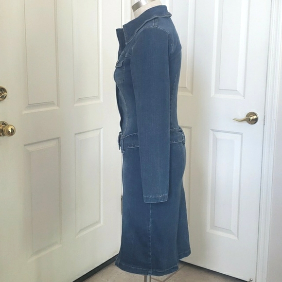 VINTAGE 90's Denim Dress Zip Up Belted - Picture 4 of 17